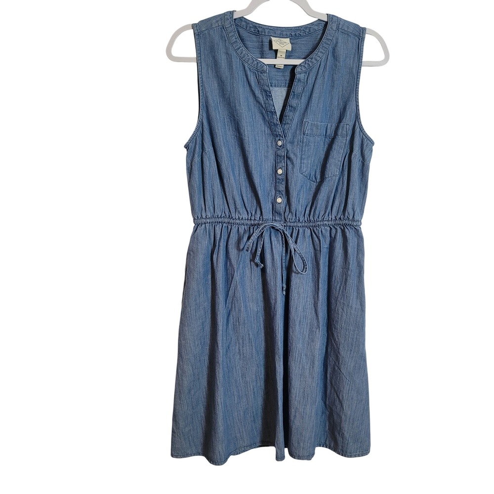 St Johns Bay Womens Chambray Cotton Sleeveless Waist Tie Dress Blue Size Medium‎
